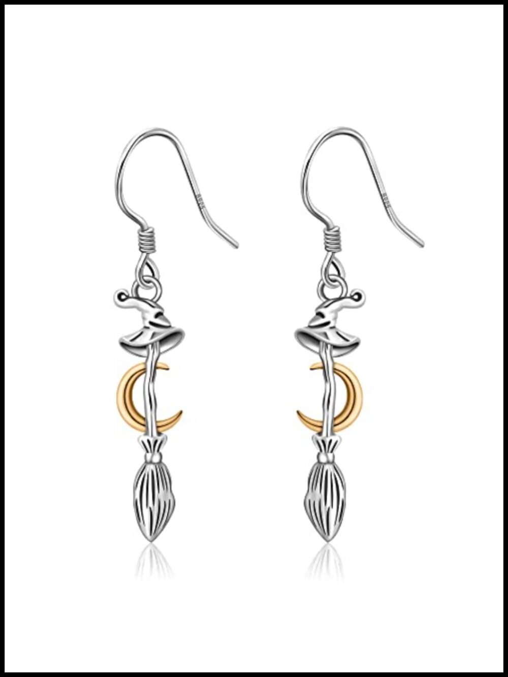 925 Sterling Silver Witch Broom Earrings, Infinity Dangle Drop Earrings for